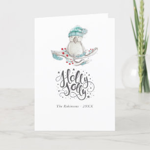 Cartão De Festividades Foto de Natal de pássaro de inverno em aquarela
