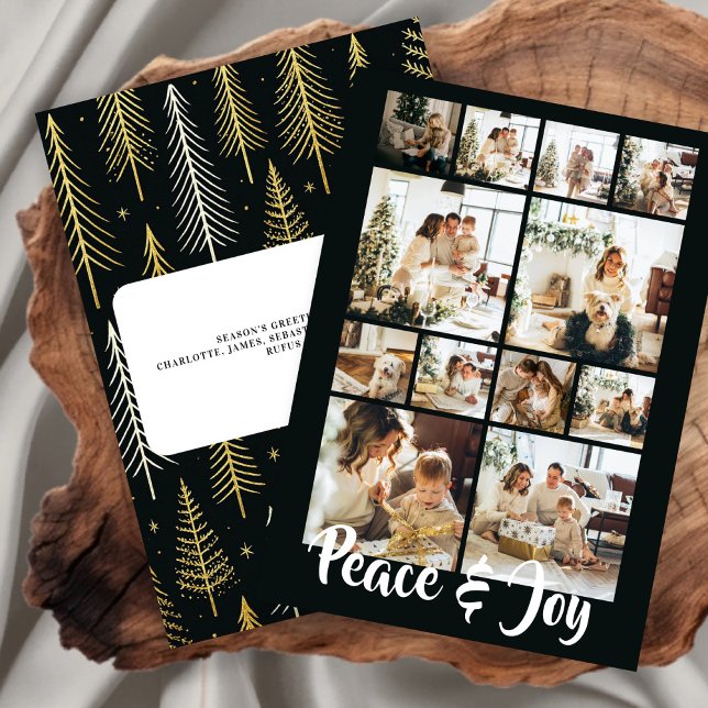 Cartão De Festividades Foto de Natal de Paz e Joy Personalizada (Peace and Joy Photo Christmas Personalized Holiday Card by Ricaso. Add 12 photographs and message)