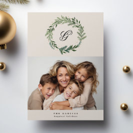 Cartão De Festividades Foto de Natal de Pine Monograma Clássica