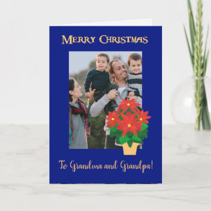 Cartão De Festividades Foto de Natal de Poinsettias Frente Personalizada