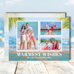 Cartão De Festividades Foto de Natal de praia tropical<br><div class="desc">Compartilhe suas férias de praia favoritas ou fotos do tempo quente com esta divertida areia de praia tropical,  água e palmeiras Cartão de Natal com sua mensagem em caracteres brancos. Selecione Matte para o papel mais pesado e alta definição para melhor qualidade de impressão.</div>