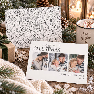 Cartão De Festividades Foto de Natal de Recém-Casados Botânica Cinza Escu