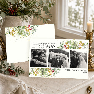 Cartão De Festividades Foto de Natal de Recém-Casados Botânica Elegante