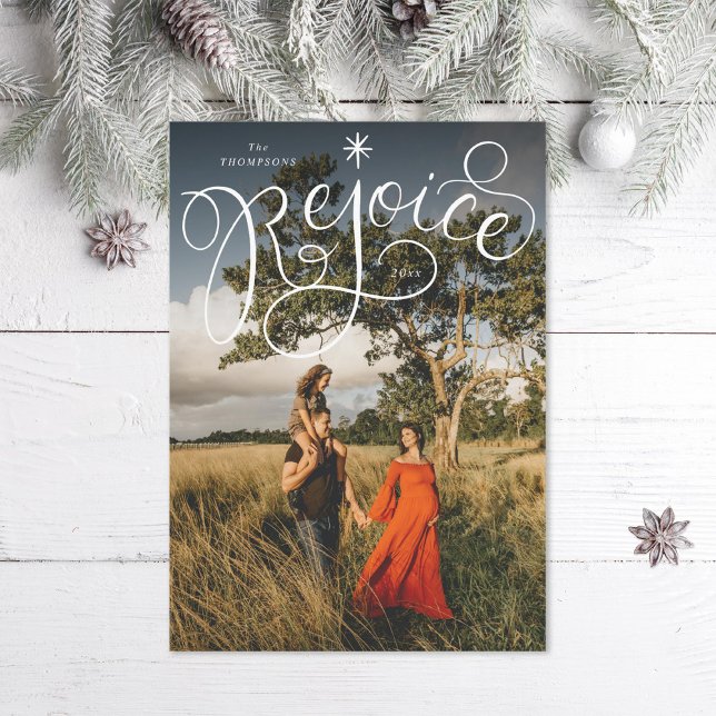 Cartão De Festividades Foto de Natal de Rejoice com Letra de Mão (Criador carregado)