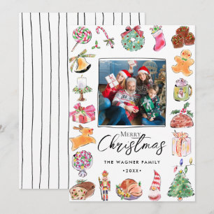 Cartão De Festividades Foto de Natal desenhada à mão em aquarela