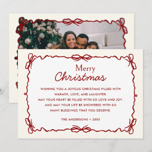 Cartão De Festividades Foto de Natal Desenhada com Mão Vermelha e Creme