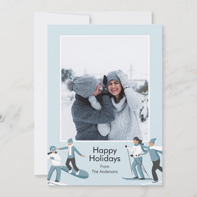 Cartão De Festividades Foto de Natal divertida da família de inverno (Frente)