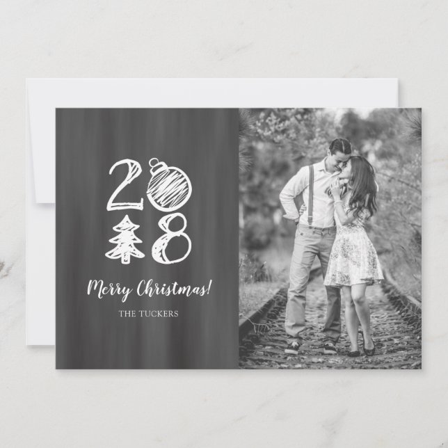 Cartão De Festividades Foto de Natal do Chalkboard Doodle 2018 (Frente)
