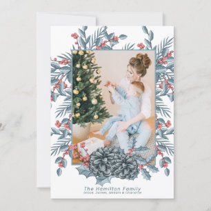 Cartão De Festividades Foto de Natal do Cone de Pinheiro Azul