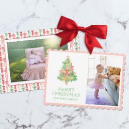 Cartão De Festividades Foto de Natal do Coquette do Arco Verde Cor-de-Águ