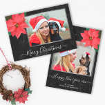 Cartão De Festividades Foto de Natal do Elegante Chalkboard Poinsettia<br><div class="desc">Poinsettia Elegante com fundo Chalkboard e quadros Prata Cartão de Férias de Natal que você pode personalizar com seu próprio nome e fotos. Por favor,  substitua as fotos de exemplo por suas. Exemplo de foto cortesia de https://pixabay.com/es/users/yamabsm-1300729/</div>