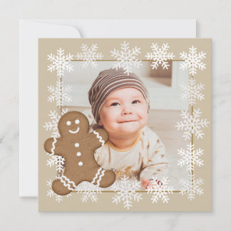Cartão De Festividades Foto de Natal do Menino com Floco de Neve de Pão d