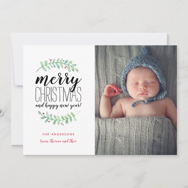 Cartão De Festividades Foto de Natal do Natal do Natal do Garland feliz (Frente)