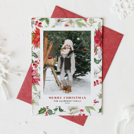 Cartão De Festividades Foto de Natal do Padrão Floral de inverno Festivo