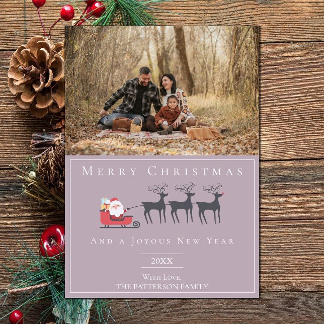 Cartão De Festividades Foto de Natal do Papai noel Sleigh | Rosa (Pink Santa's Sleigh Christmas Photo Holiday Card)