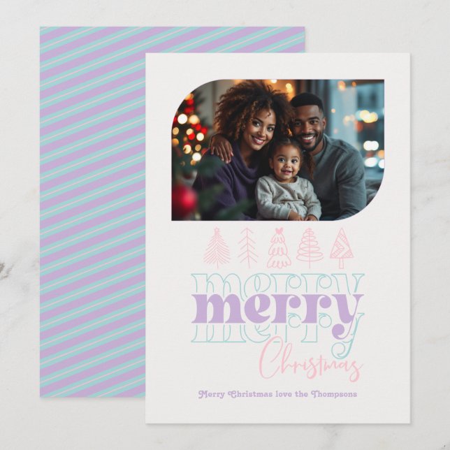 Cartão De Festividades Foto de Natal do Pastel Snowglobe Modern Doodle (Frente/Verso)