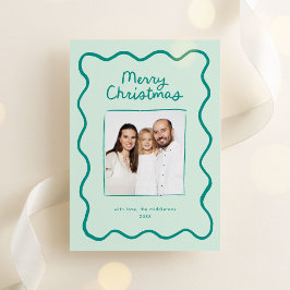 Cartão De Festividades Foto de Natal do Quadro de Ondas de Portão Branco 