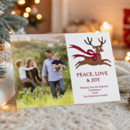 Cartão De Festividades Foto de Natal do Reno Retro com Cachecol Vermelho