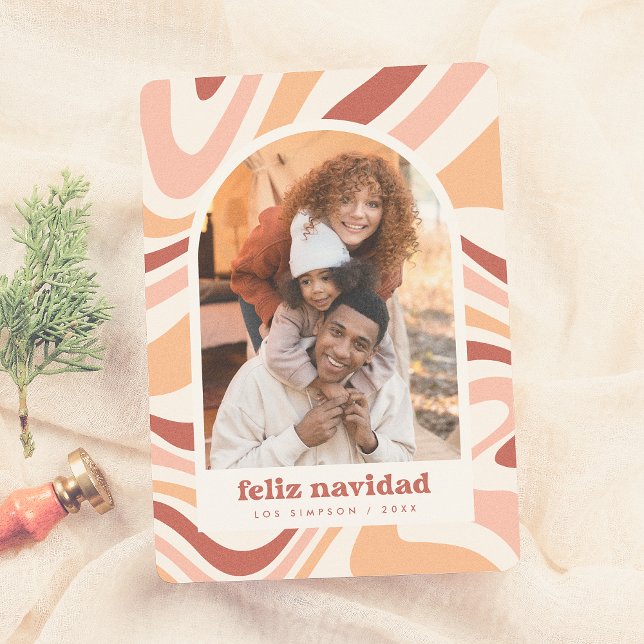 Cartão De Festividades Foto de Natal do Retro Arch Feliz Navidad Espanhol (Criador carregado)