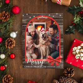 Cartão De Festividades Foto de Natal do Rustic Wood Arch Na moda