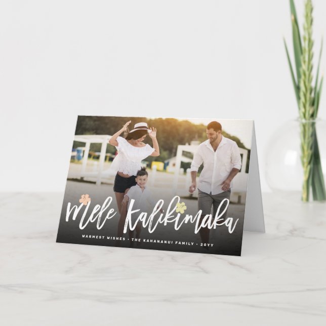 Cartão De Festividades Foto de Natal do Script de Pincel de Mele Kalikima (Frente)