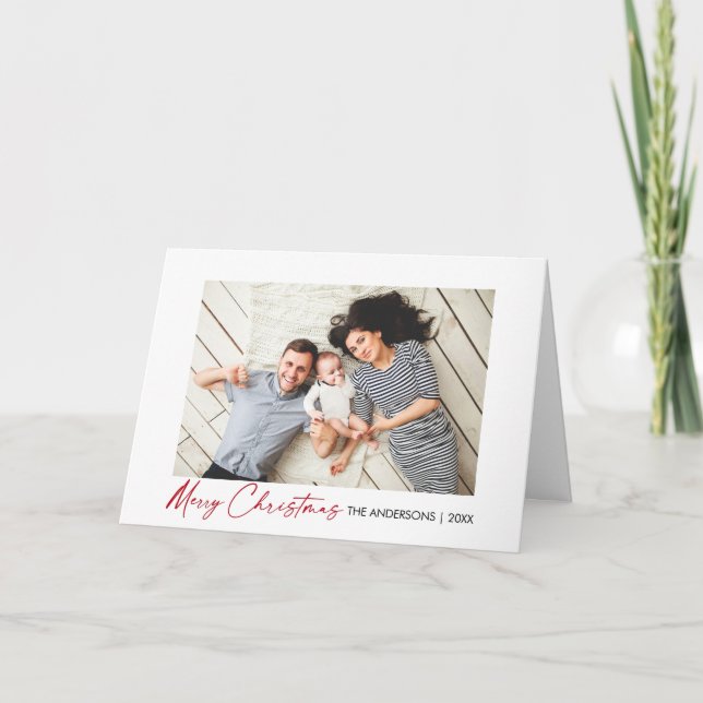 Cartão De Festividades Foto de Natal do Script de Tinta Vermelha da Calig (Frente)