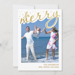 Cartão De Festividades Foto de Natal do Script Retroativo do Folheto Ouro