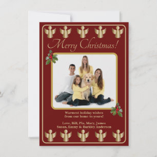 Cartão De Festividades Foto de Natal dos Anjos Dourados