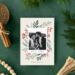 Cartão De Festividades Foto de Natal dos Botânicos de inverno Beige
