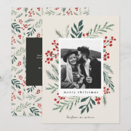 Cartão De Festividades Foto de Natal dos Botânicos de inverno Beige