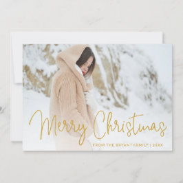 Cartão De Festividades Foto de Natal Dourado Elegante