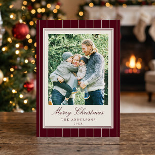 Cartão De Festividades Foto de Natal Elegante Burgundy Old Money