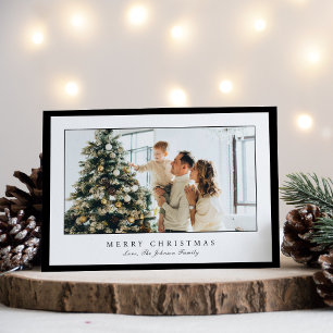 Cartão De Festividades Foto de Natal Elegante com Borda Preta Minimalista