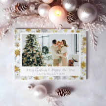 Foto de Natal Elegante Dourada e Silver Snowflake