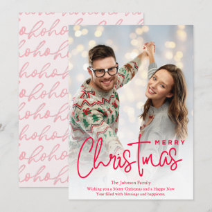 Cartão De Festividades Foto de Natal Elegante rosa feliz