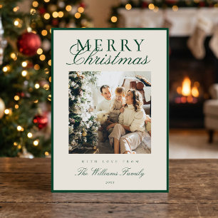 Cartão De Festividades Foto de Natal Elegante Verde Old Money