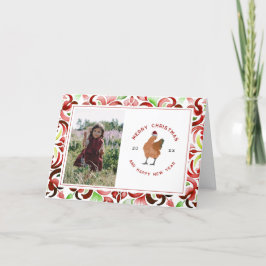 Cartão De Festividades Foto de Natal em Aquarela Vermelha e Verde com Fra