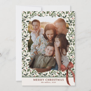 Cartão De Festividades Foto de Natal em Moldura Botânica da Família