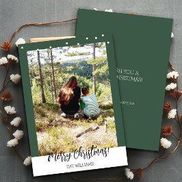 Cartão De Festividades Foto de Natal em Moldura Verde Floresta