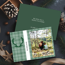 Cartão De Festividades Foto de Natal em Moldura Verde Floresta