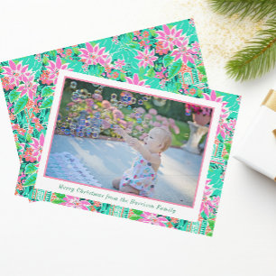 Cartão De Festividades Foto de Natal em Pink e Verde de Palm Beach Ginger