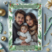 Foto de Natal em Verde Vintage Botânico Aquarela