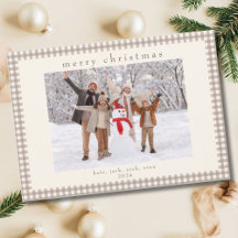Foto de Natal em Xadrez Gingham Bege Vintage