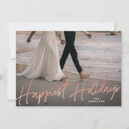 Cartão De Festividades Foto de Natal Feliz da Família rosa Dourada