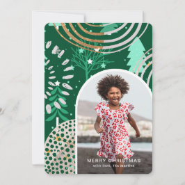 Cartão De Festividades Foto de Natal Feliz de Férias Verde com Mensagem