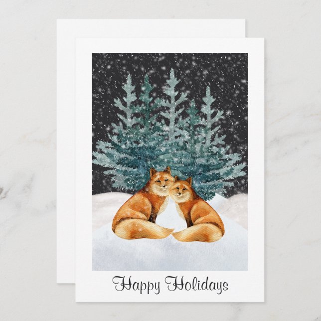 Cartão De Festividades Foto de Natal Feliz do Casal da Raposa Fresca (Frente/Verso)