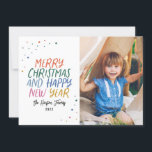Cartão De Festividades Foto de Natal feliz e alegre da neve<br><div class="desc">Faça uma declaração de na moda neste feriado com este cartão com fotos festivo e divertido. A parte frontal apresenta um estilo colorido com o seu texto personalizado. A parte traseira apresenta um padrão de pontos colorido correspondente para um toque especial extra. Por favor, visite minha loja para ver mais...</div>