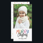 Cartão De Festividades Foto de Natal Feliz e Colorida<br><div class="desc">Faça uma declaração de na moda neste feriado com este cartão com fotos festivo e divertido. A parte frontal apresenta um estilo colorido com o seu texto personalizado. A parte traseira apresenta um padrão de pontos colorido correspondente para um toque especial extra. Por favor, visite minha loja para ver mais...</div>