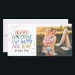 Cartão De Festividades Foto de Natal feliz e colorida para a neve<br><div class="desc">Faça uma declaração de na moda neste feriado com este cartão com fotos festivo e divertido. A parte frontal apresenta um estilo colorido com o seu texto personalizado. A parte traseira apresenta um padrão de pontos colorido correspondente para um toque especial extra. Por favor, visite minha loja para ver mais...</div>