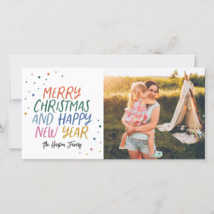 Cartão De Festividades Foto de Natal feliz e colorida para a neve